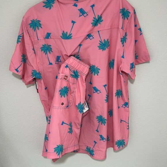NWT Party Sharks Mens Mauve 4 Way Stretch Stamped Palm Tree Cabana Set Large‎ - Picture 6 of 10